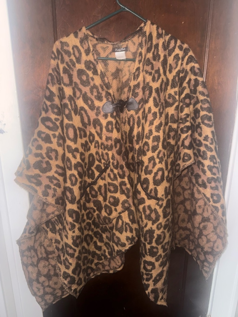 Leopard Print Poncho Cape - Brown & Black. WITH POCKETS!